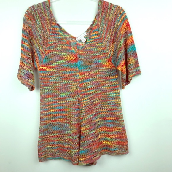 Crocheted colorful knit top Petite Medium - Picture 1 of 7